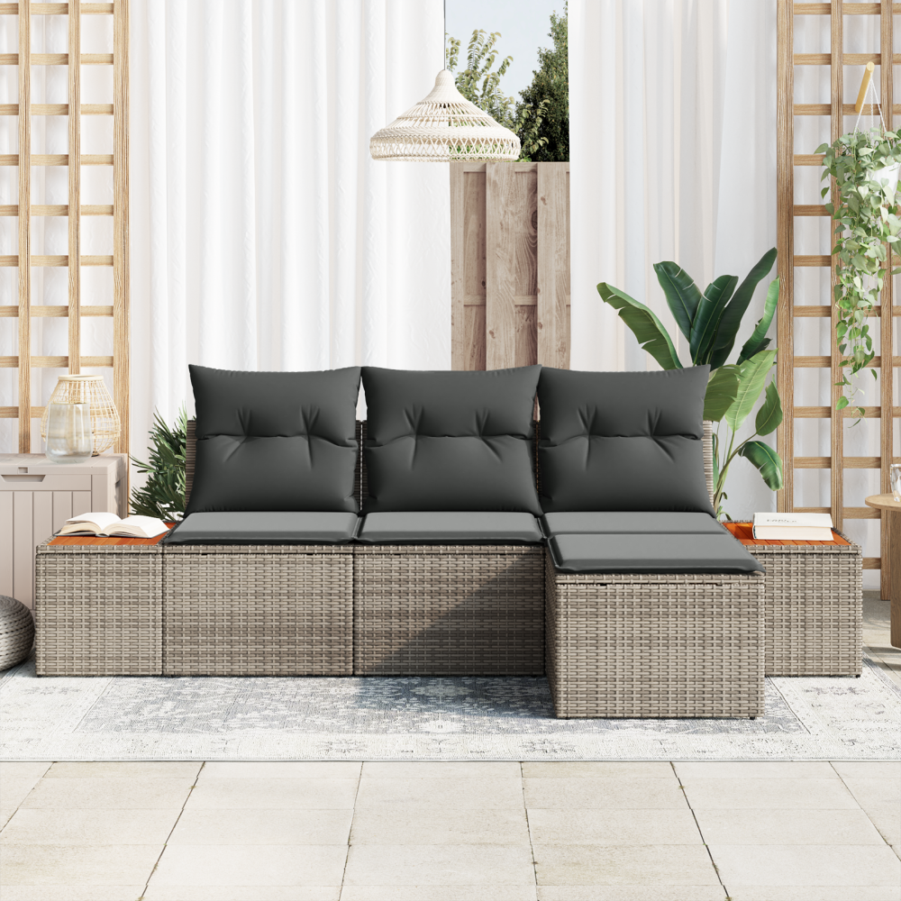 Produktbild för Trädgårdsoffset med kudde 4 pcs Grå Poly Rattan