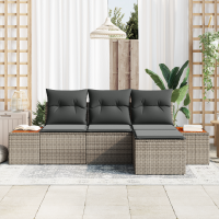 Produktbild för Trädgårdsoffset med kudde 4 pcs Grå Poly Rattan