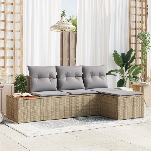 vidaXL Trädgårdsoffset med kudde 4 pcs Beige och Ljusgrå Poly Rattan
