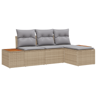 Produktbild för Trädgårdsoffset med kudde 4 pcs Beige och Ljusgrå Poly Rattan