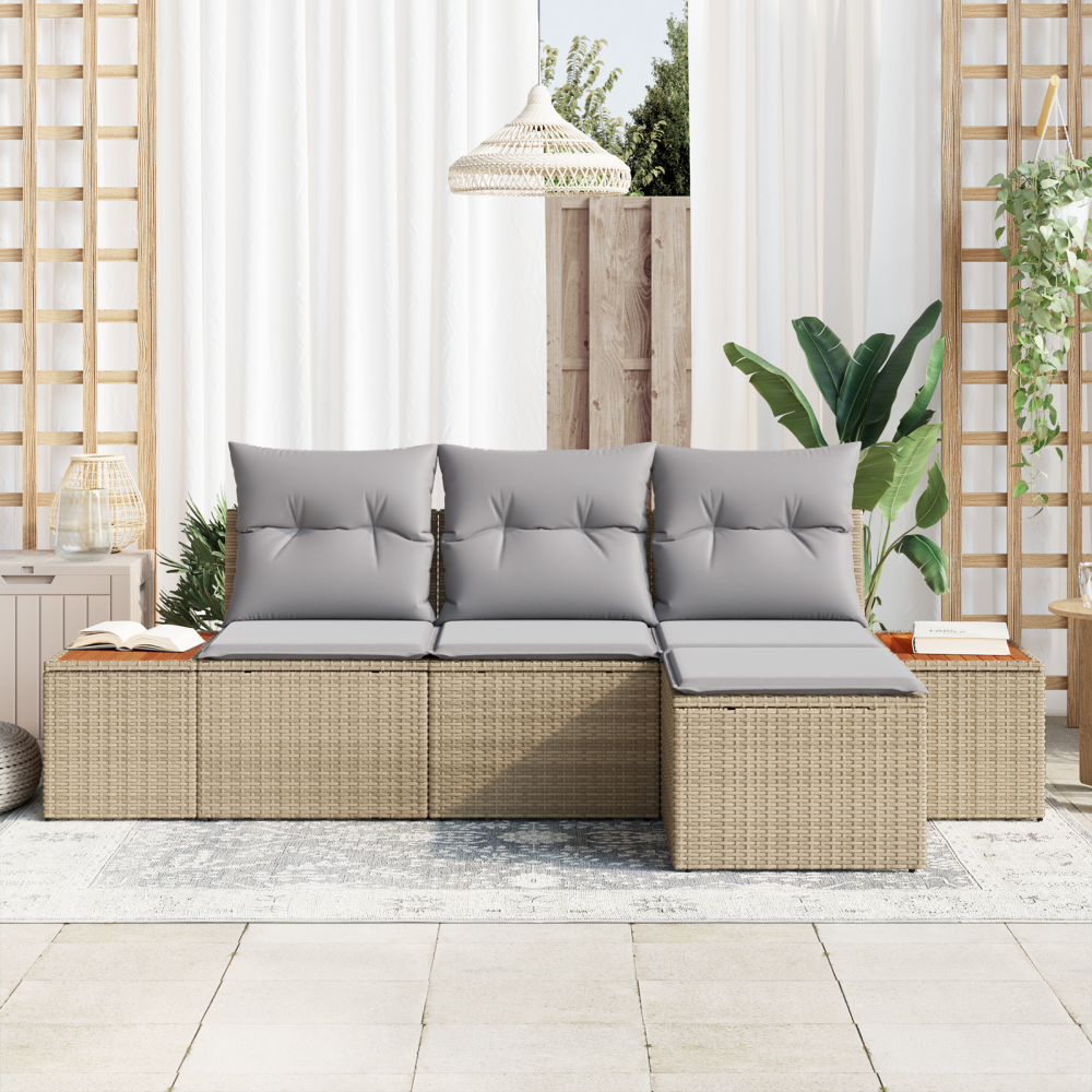 Produktbild för Trädgårdsoffset med kudde 4 pcs Beige och Ljusgrå Poly Rattan