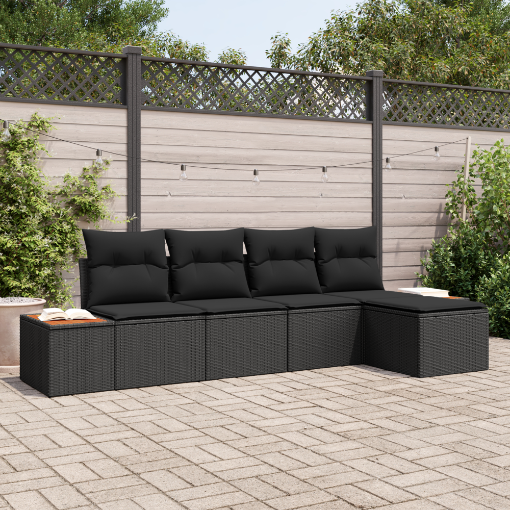 Produktbild för Trädgårdsoffset med kudde med lagring 6 pcs Svart Polyrattan