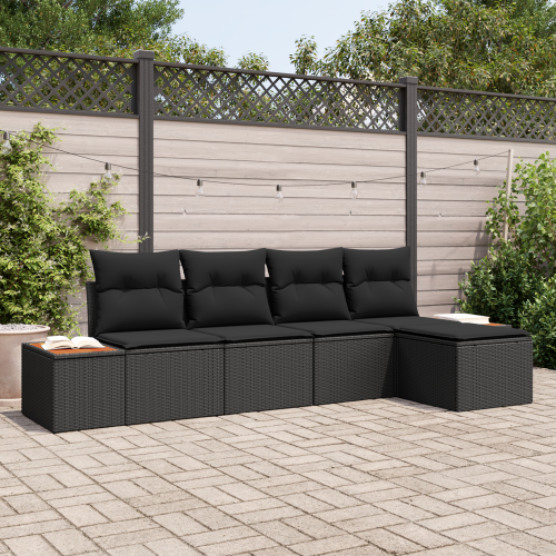 vidaXL Trädgårdsoffset med kudde med lagring 6 pcs Svart Polyrattan