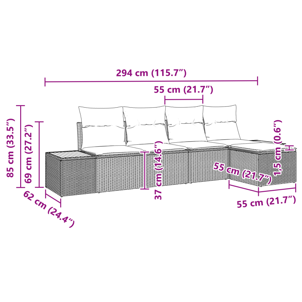 Produktbild för Trädgårdsoffset med kudde med lagring 6 pcs Svart Polyrattan
