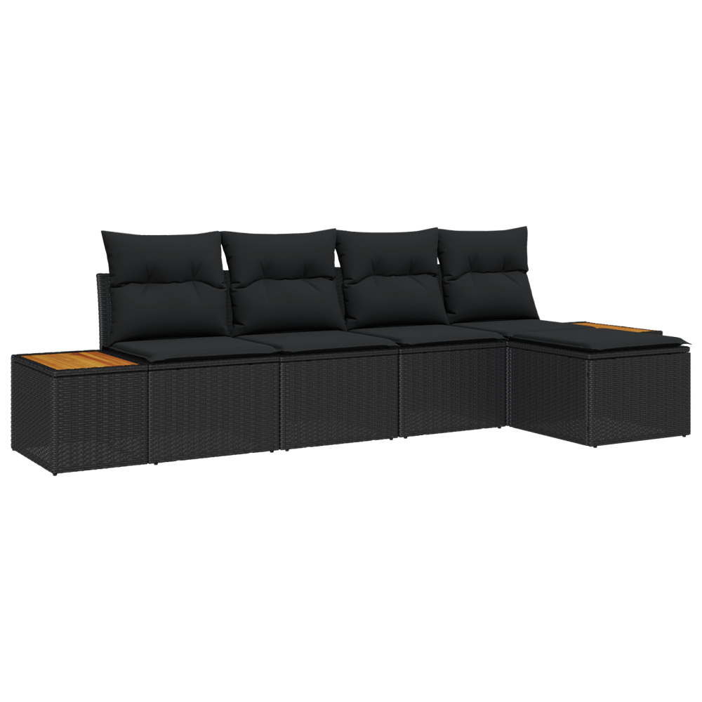 Produktbild för Trädgårdsoffset med kudde med lagring 6 pcs Svart Polyrattan