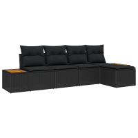 Produktbild för Trädgårdsoffset med kudde med lagring 6 pcs Svart Polyrattan