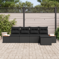 Produktbild för Trädgårdsoffset med kudde med lagring 6 pcs Svart Polyrattan
