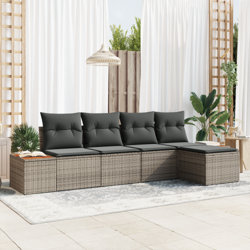 vidaXL Trädgårdsoffset med kudde med lagring 6 pcs Grå Polyrattan