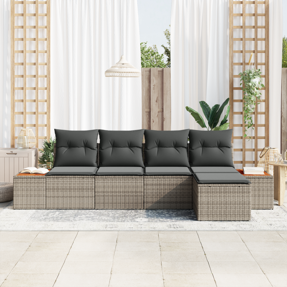 Produktbild för Trädgårdsoffset med kudde med lagring 6 pcs Grå Polyrattan