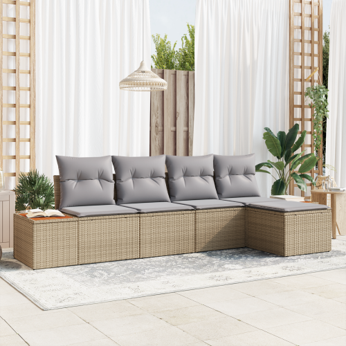 vidaXL Trädgårdsoffset med kudde 6 pcs Beige och Ljusgrå Polyrattan