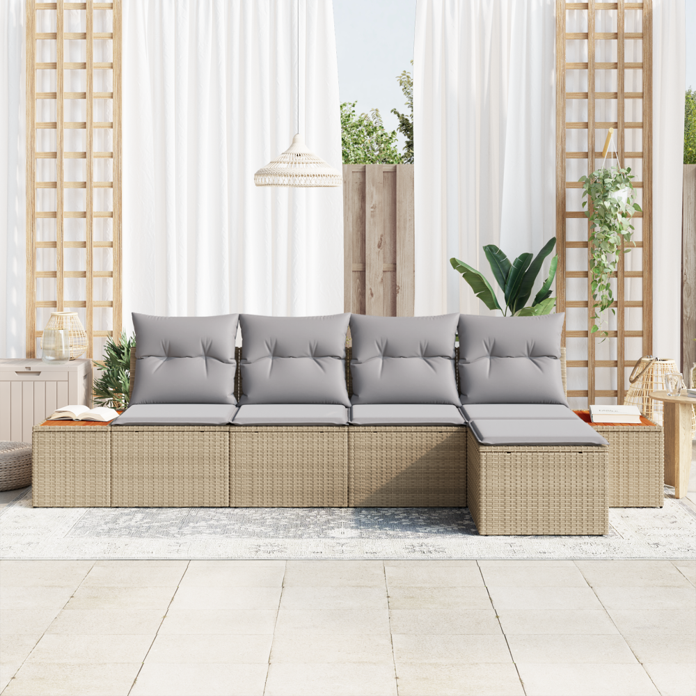 Produktbild för Trädgårdsoffset med kudde 6 pcs Beige och Ljusgrå Polyrattan