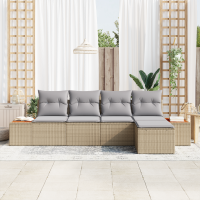 Produktbild för Trädgårdsoffset med kudde 6 pcs Beige och Ljusgrå Polyrattan