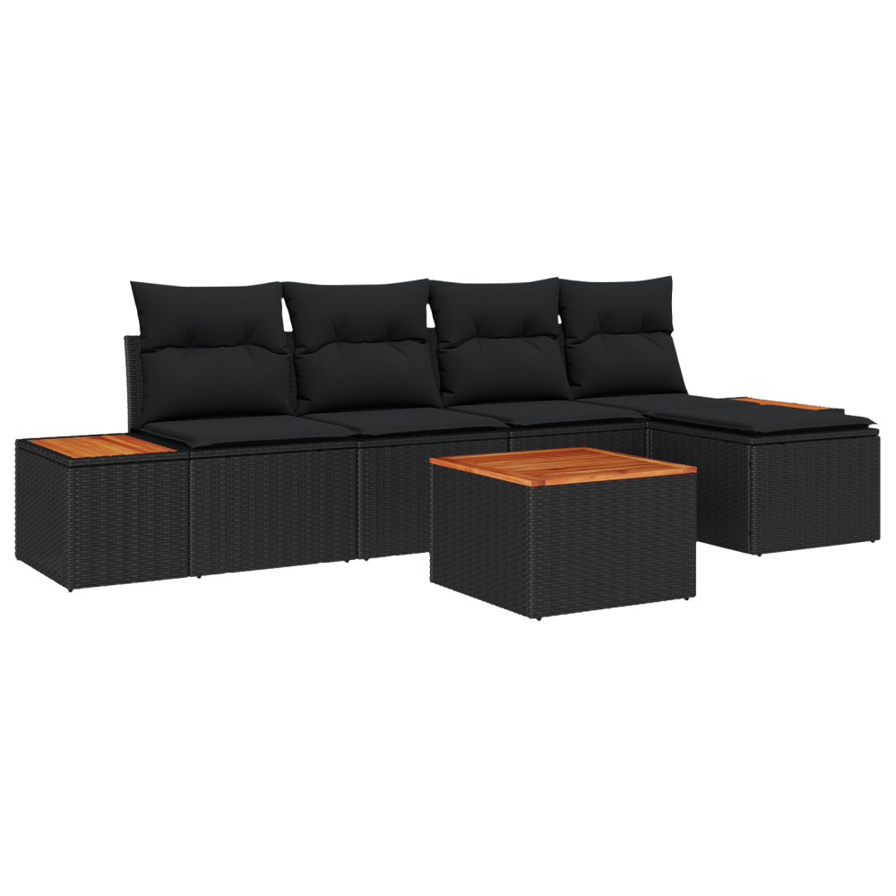Produktbild för Trädgårdsoffset med kudde med lagring 6 pcs Svart Polyrattan