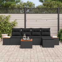 Produktbild för Trädgårdsoffset med kudde med lagring 6 pcs Svart Polyrattan
