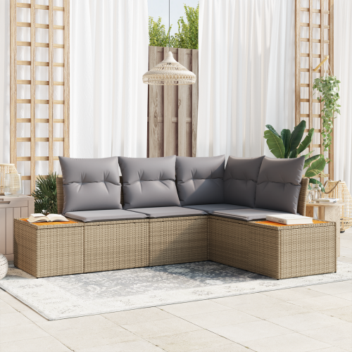 vidaXL Trädgårdsoffset med kudde 4 pcs Beige och Ljusgrå Polyrattan