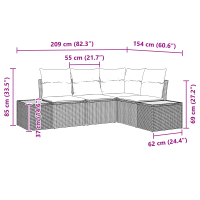 Produktbild för Trädgårdsoffset med kudde 4 pcs Beige och Ljusgrå Polyrattan