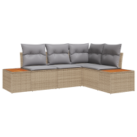 Produktbild för Trädgårdsoffset med kudde 4 pcs Beige och Ljusgrå Polyrattan