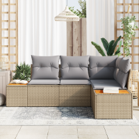 Produktbild för Trädgårdsoffset med kudde 4 pcs Beige och Ljusgrå Polyrattan