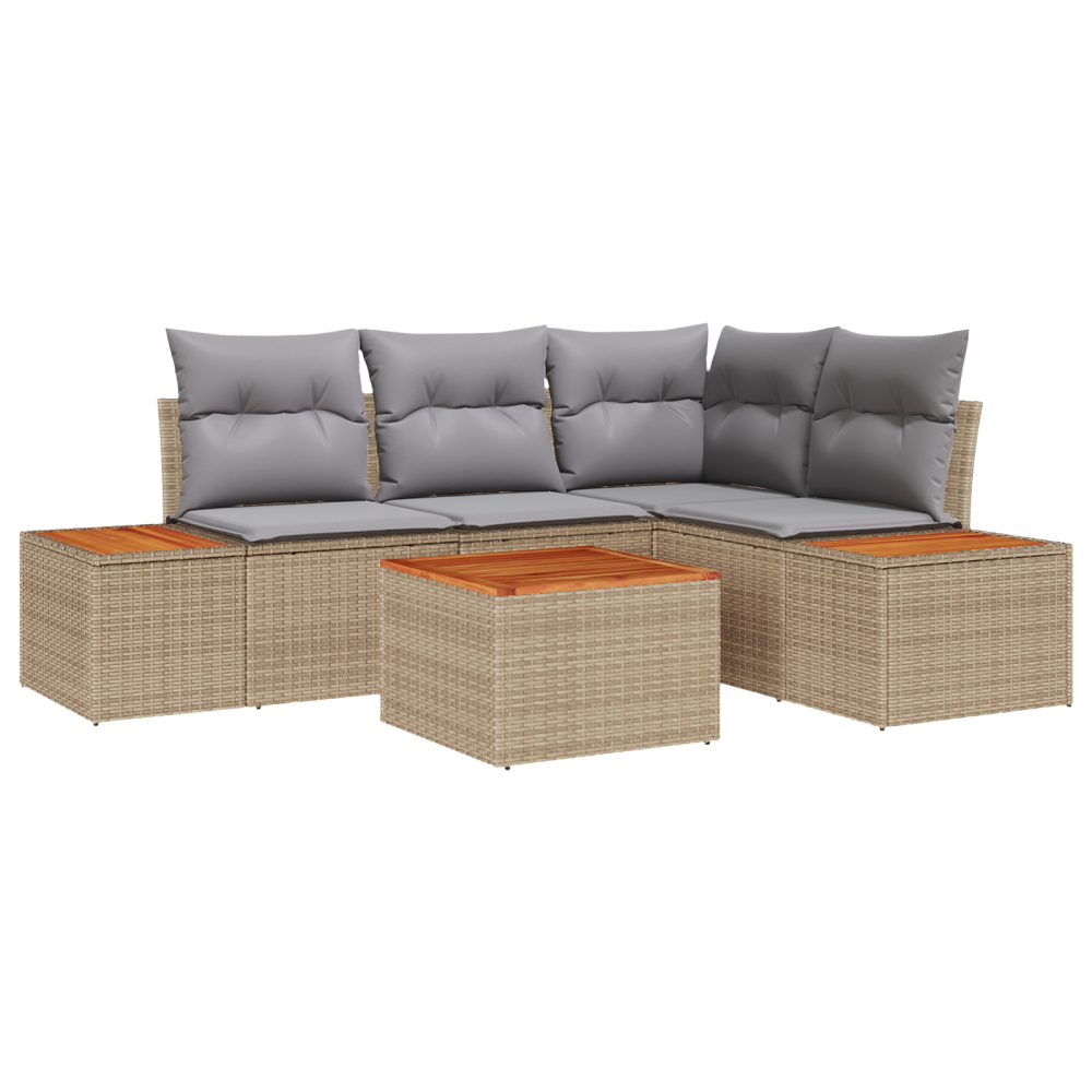 Produktbild för Trädgårdsoffset med kudde 4 pcs Beige och Ljusgrå Polyrattan