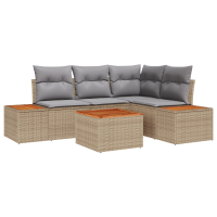 Produktbild för Trädgårdsoffset med kudde 4 pcs Beige och Ljusgrå Polyrattan