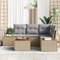 Produktbild för Trädgårdsoffset med kudde 4 pcs Beige och Ljusgrå Polyrattan