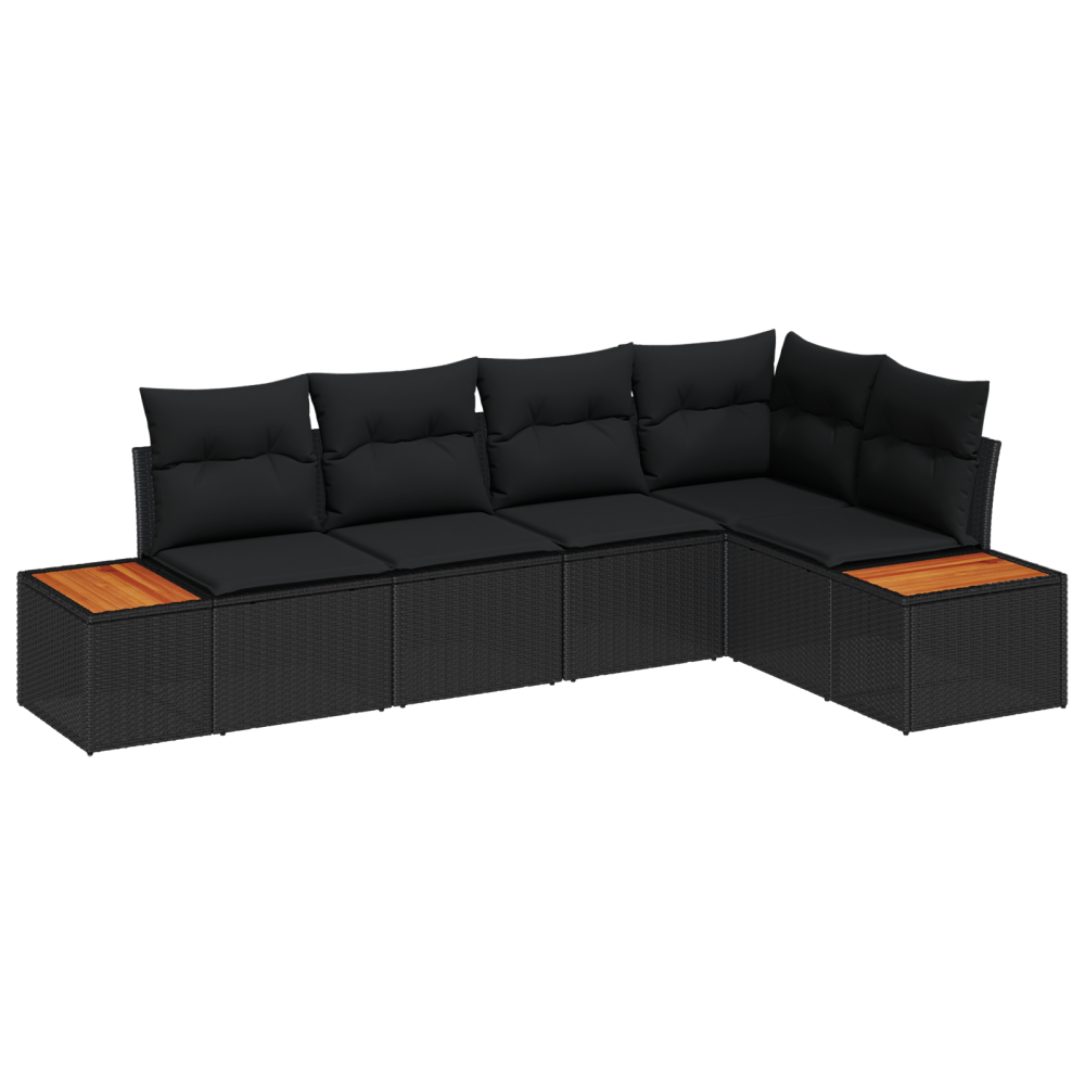 Produktbild för Trädgårdsoffset med kudde med lagring 5 pcs Svart Poly rattan