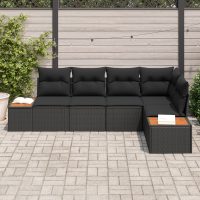 Produktbild för Trädgårdsoffset med kudde med lagring 5 pcs Svart Poly rattan