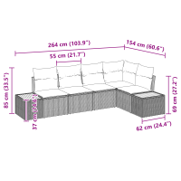 Produktbild för Trädgårdsoffset med kudde 5 pcs beige och gräddvit Poly rattan