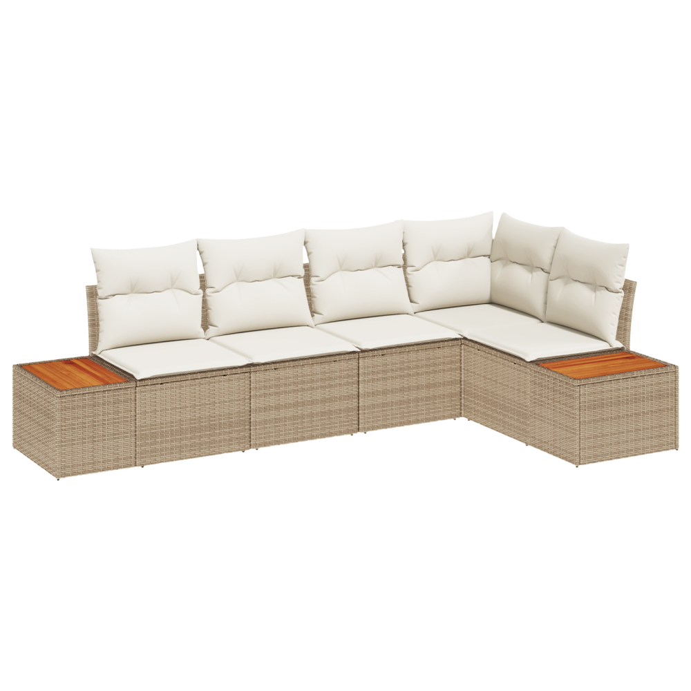 Produktbild för Trädgårdsoffset med kudde 5 pcs beige och gräddvit Poly rattan