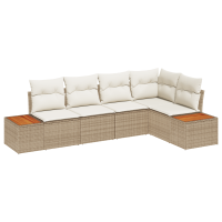 Produktbild för Trädgårdsoffset med kudde 5 pcs beige och gräddvit Poly rattan