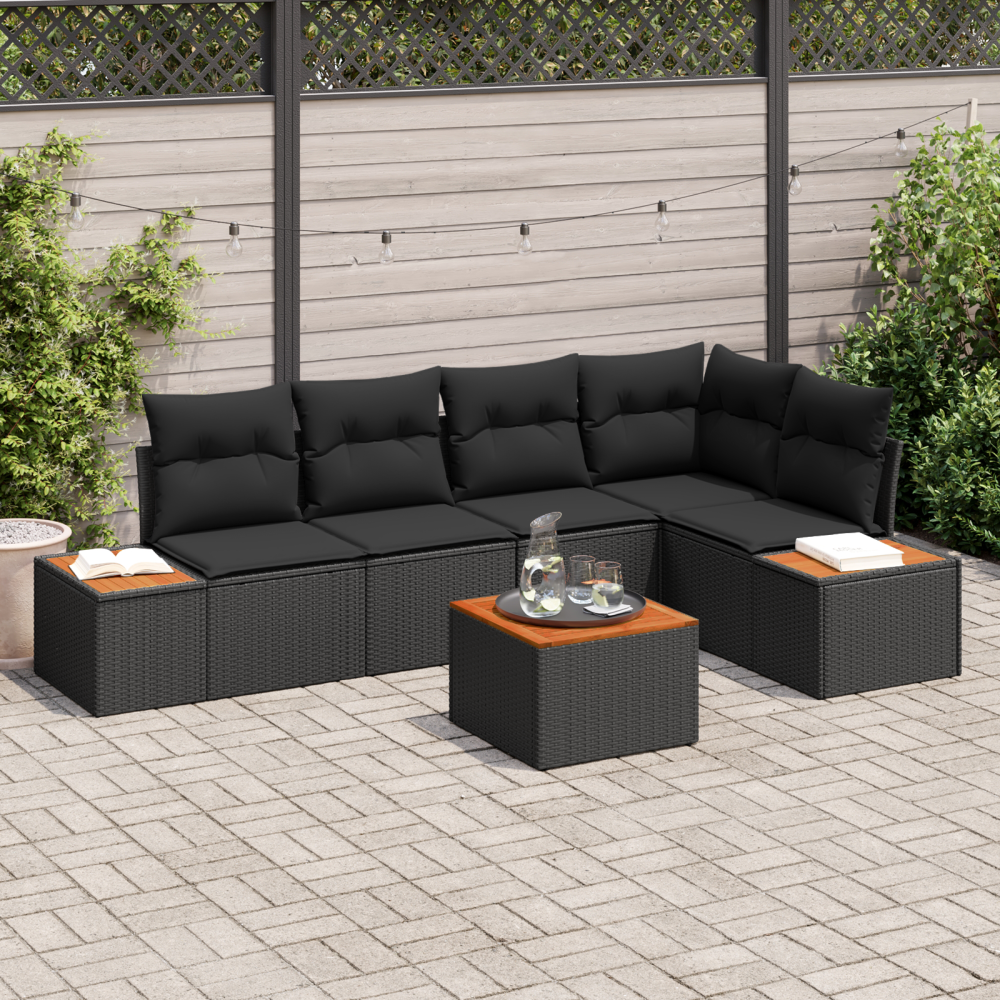 Produktbild för Trädgårdsoffset med kudde med lagring 6 pcs Svart Poly rattan