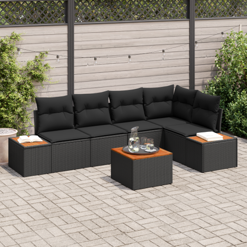 vidaXL Trädgårdsoffset med kudde med lagring 6 pcs Svart Poly rattan