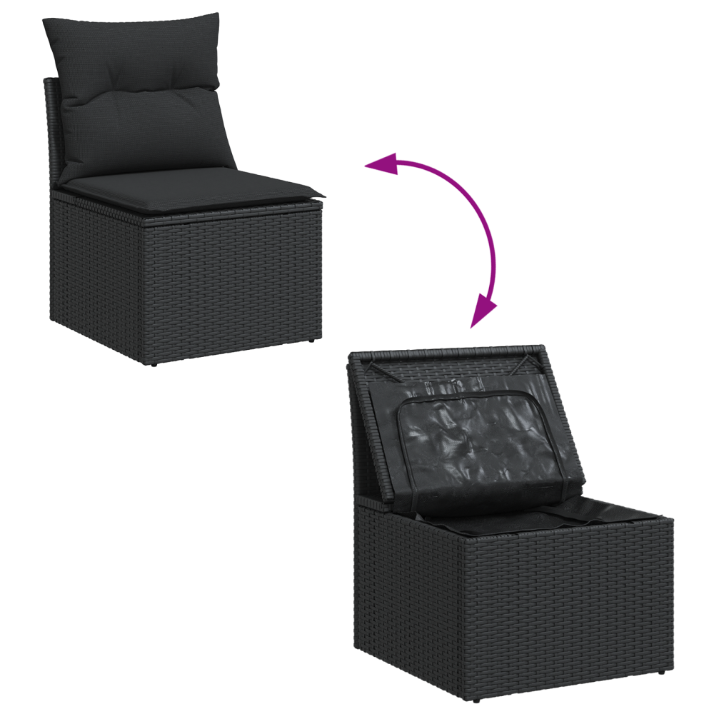 Produktbild för Trädgårdsoffset med kudde med lagring 6 pcs Svart Poly rattan