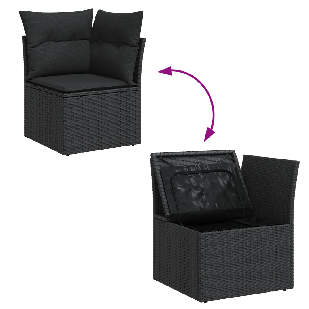 Produktbild för Trädgårdsoffset med kudde med lagring 6 pcs Svart Poly rattan