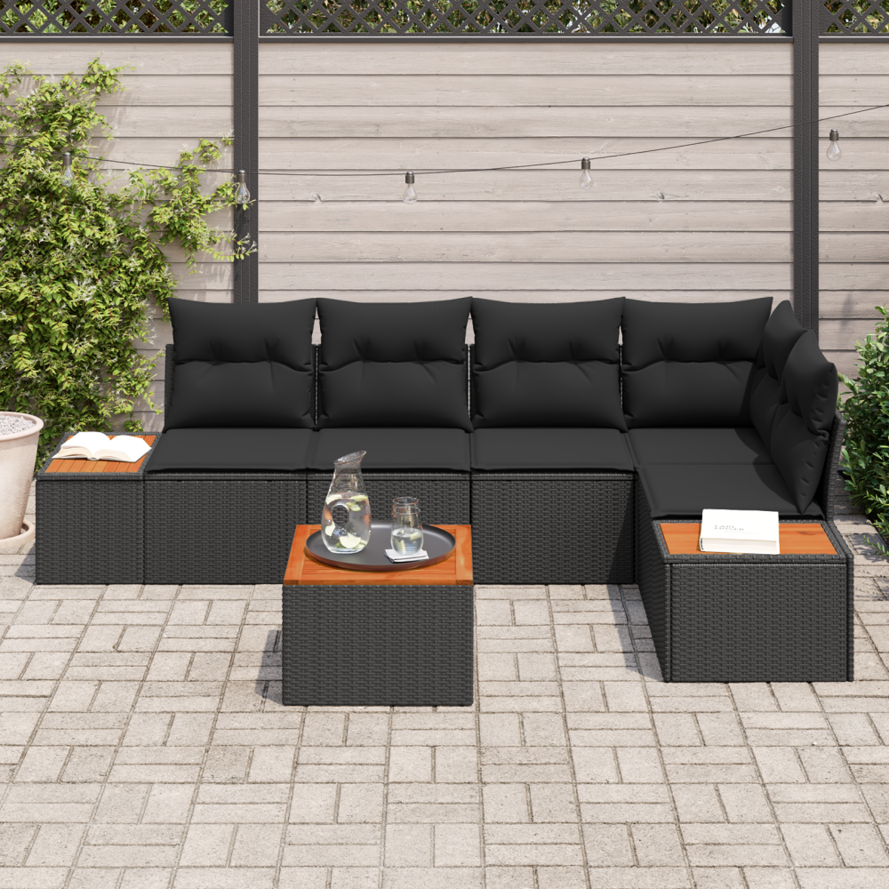 Produktbild för Trädgårdsoffset med kudde med lagring 6 pcs Svart Poly rattan