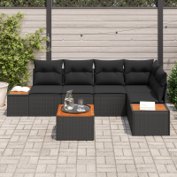 Produktbild för Trädgårdsoffset med kudde med lagring 6 pcs Svart Poly rattan