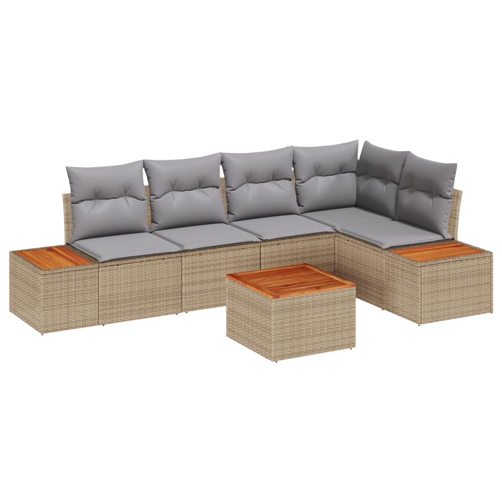 Produktbild för Trädgårdsoffset med kudde 6 pcs beige och ljusgrå Poly rattan