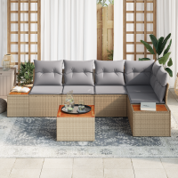Produktbild för Trädgårdsoffset med kudde 6 pcs beige och ljusgrå Poly rattan
