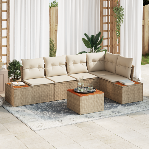vidaXL Trädgårdsoffset med kudde 6 pcs beige och gräddvit Poly rattan