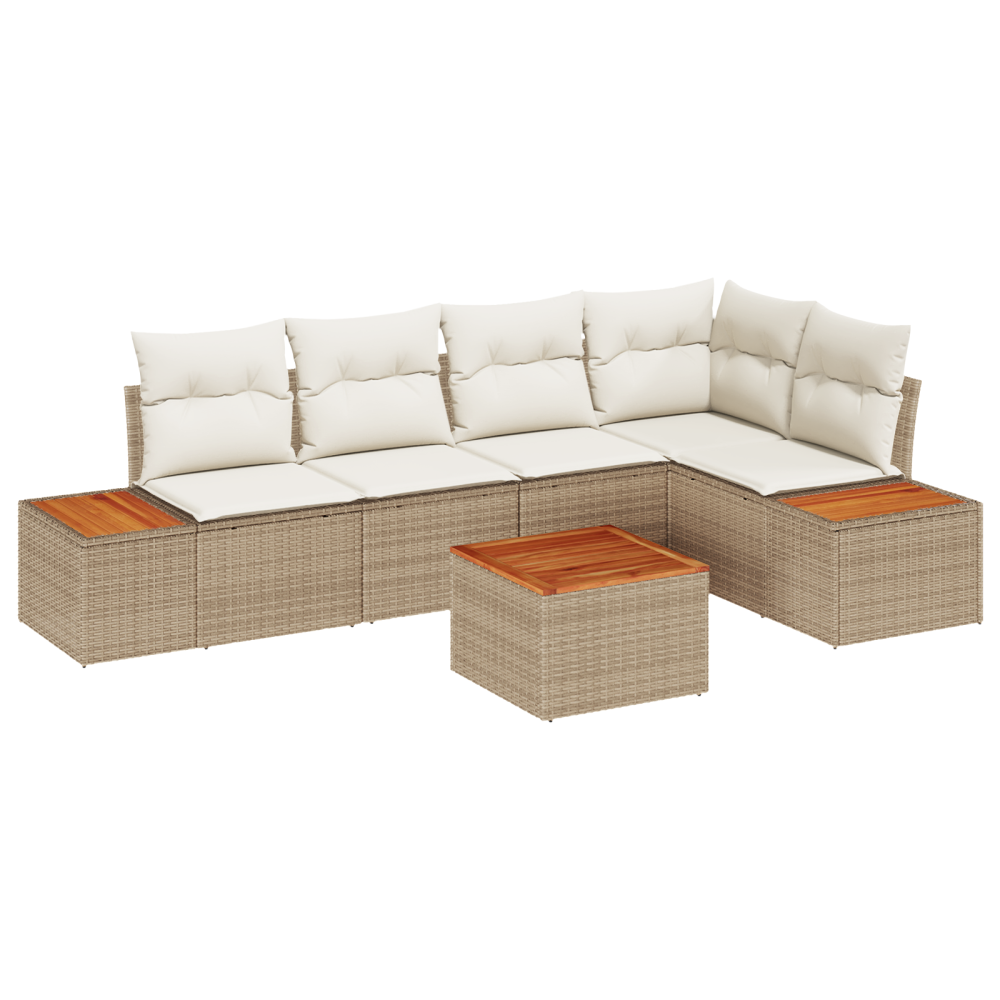 Produktbild för Trädgårdsoffset med kudde 6 pcs beige och gräddvit Poly rattan