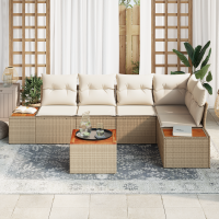 Produktbild för Trädgårdsoffset med kudde 6 pcs beige och gräddvit Poly rattan