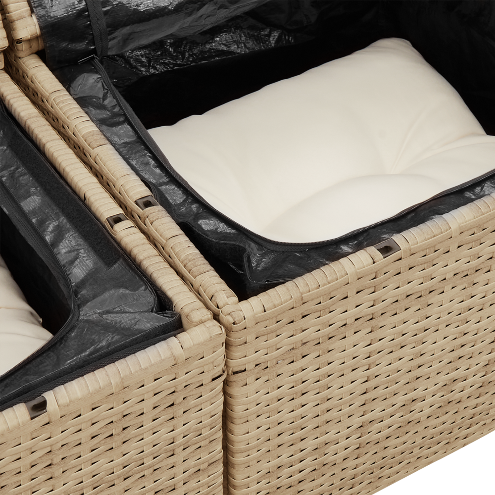 Produktbild för Trädgårdsoffset med kudde 6 pcs beige och gräddvit Poly rattan