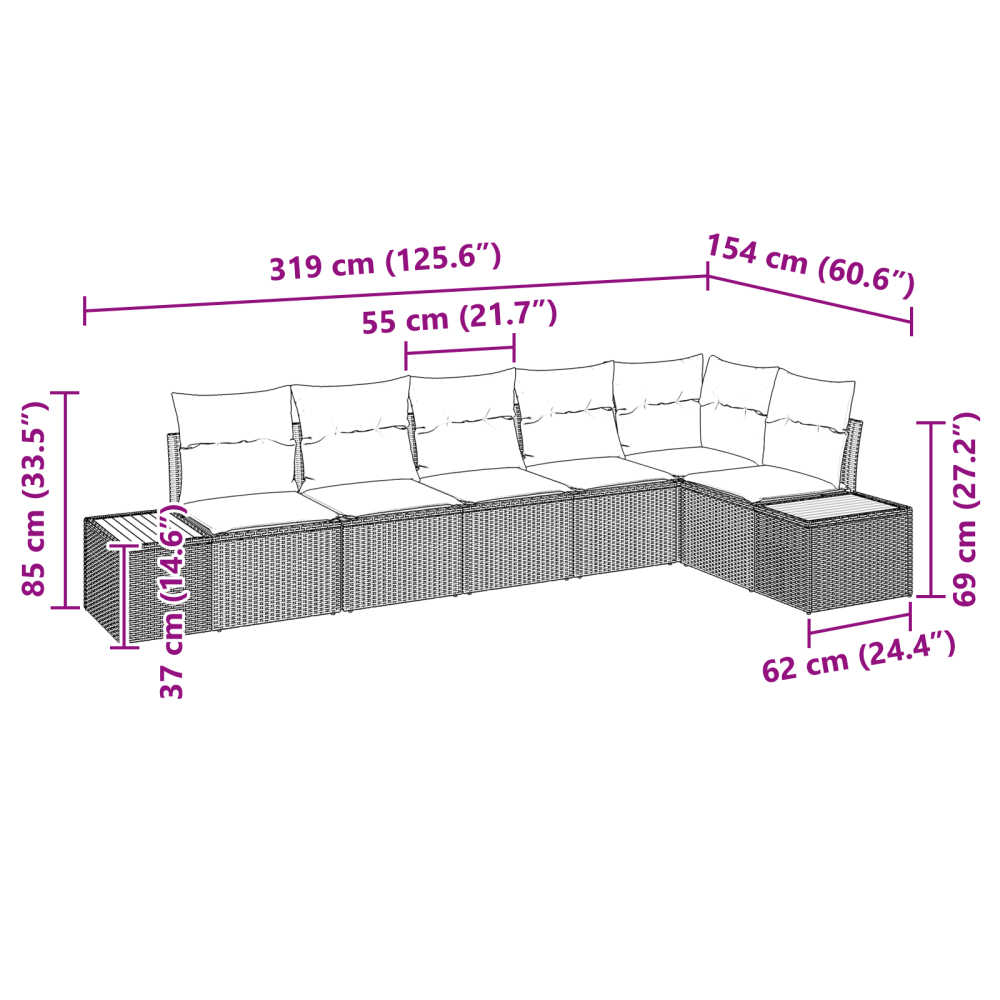 Produktbild för Trädgårdsoffset med kudde 6 pcs Svart och kräm Polyrattan