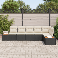 Produktbild för Trädgårdsoffset med kudde 6 pcs Svart och kräm Polyrattan