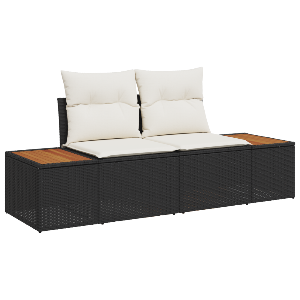 Produktbild för Trädgårdsoffset med kudde 6 pcs Svart och kräm Polyrattan