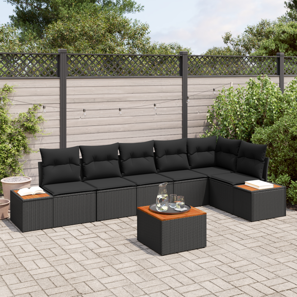 Produktbild för Trädgårdsoffset med kudde med lagring 6 pcs Svart Polyrattan