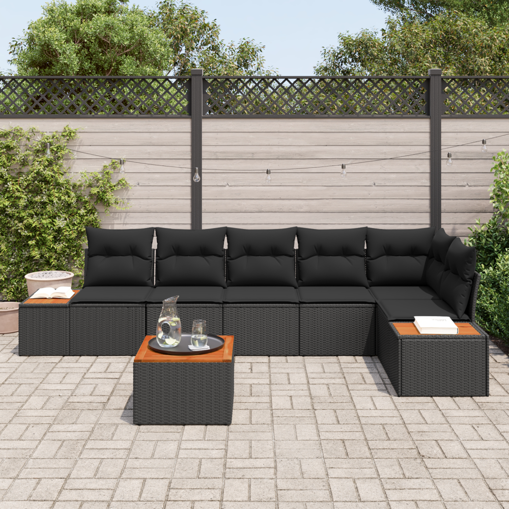 Produktbild för Trädgårdsoffset med kudde med lagring 6 pcs Svart Polyrattan