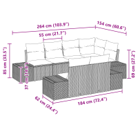 Produktbild för Trädgårdsoffset med kudde med lagring 7 pcs Svart Polyrattan