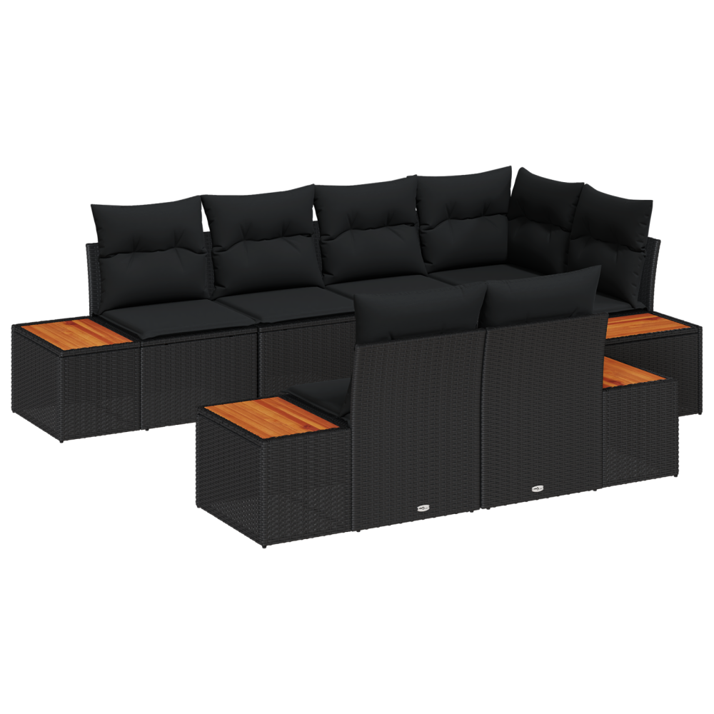 Produktbild för Trädgårdsoffset med kudde med lagring 7 pcs Svart Polyrattan