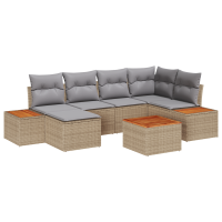 Produktbild för Trädgårdsoffset med kudde 7 pcs Beige och Ljusgrå Polyrattan